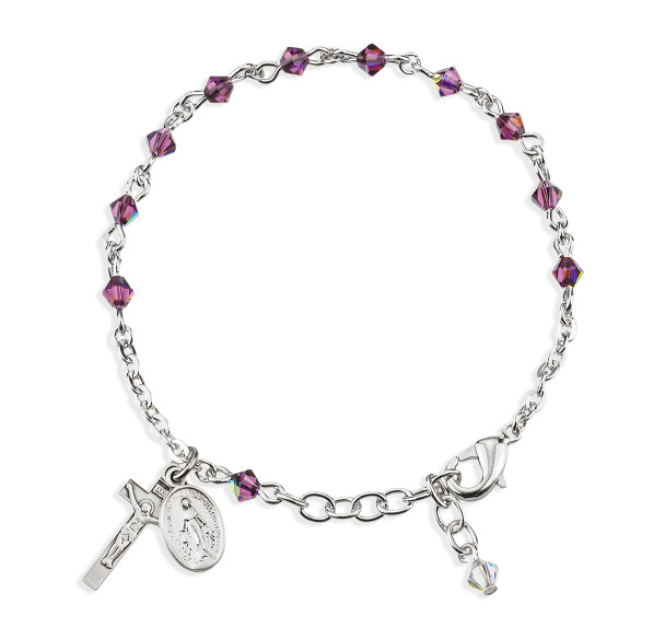 Rosary Bracelet Created with 4mm Amethyst Finest Austrian Crystal Rondelle Beads by HMH Rosary Bracelet Created with 4mm Amethyst Finest Austrian Crystal Rondelle Beads by HMH