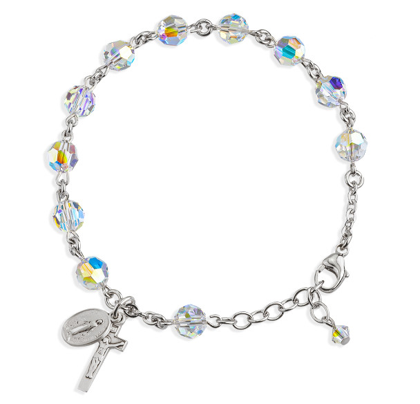 Rosary Bracelet Created with 7mm Aurora Borealis Finest Austrian Crystal Round Beads by HMH