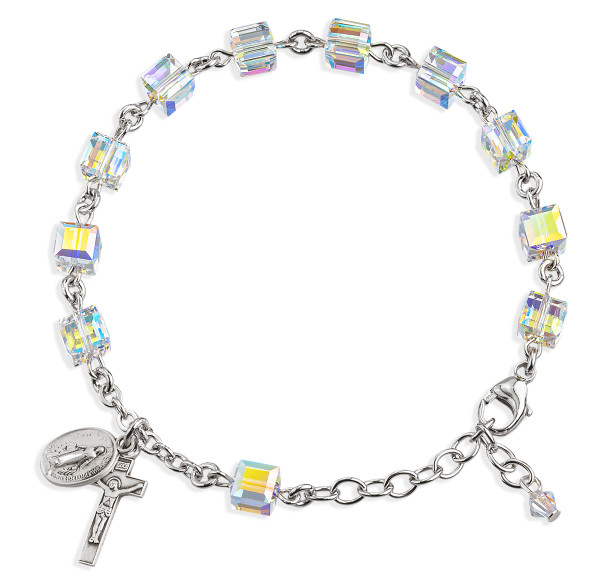 Rosary Bracelet Created with 4mm Aurora Borealis Finest Austrian Crystal Butterfly Beads by HMH