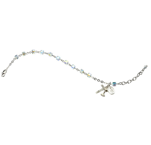 Rosary Bracelet Created with 4mm Aurora Borealis Finest Austrian Crystal Cube Shape Beads by HMH