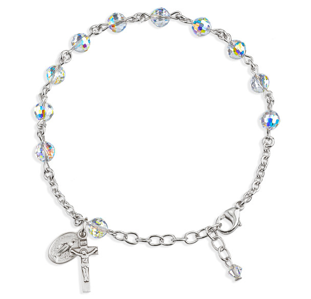 Rosary Bracelet Created with 6mm Aurora Borealis Finest Austrian Crystal Multi-Facted Beads by HMH