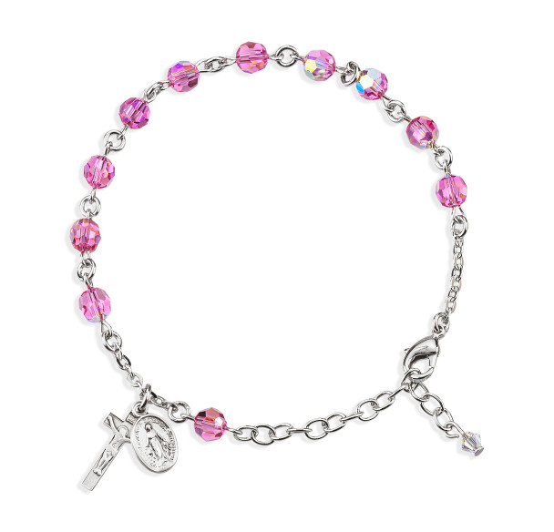 Round Crystal Rosary Bracelet Created with 6mm finest Austrian Crystal Pink Beads by HMH