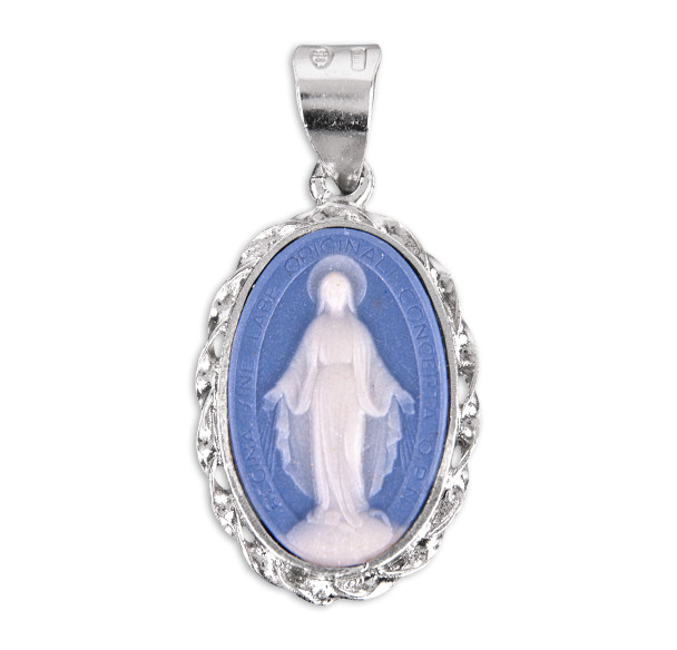 Light Blue Sterling Silver Cameo Miraculous Medal