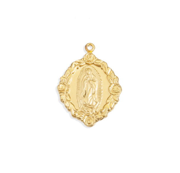 Gold Over Sterling Silver OL Guadalupe Pendant with Rose Border