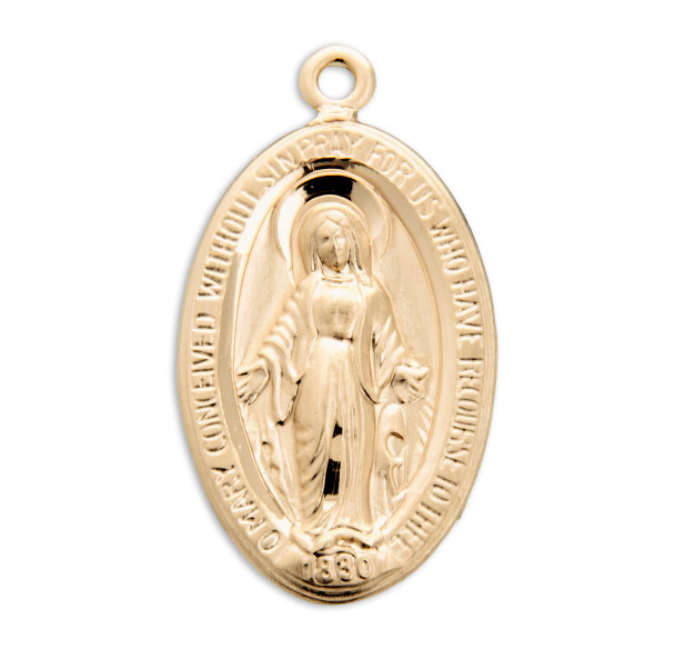 Gold Over Sterling Silver Oval Miraculous Medal