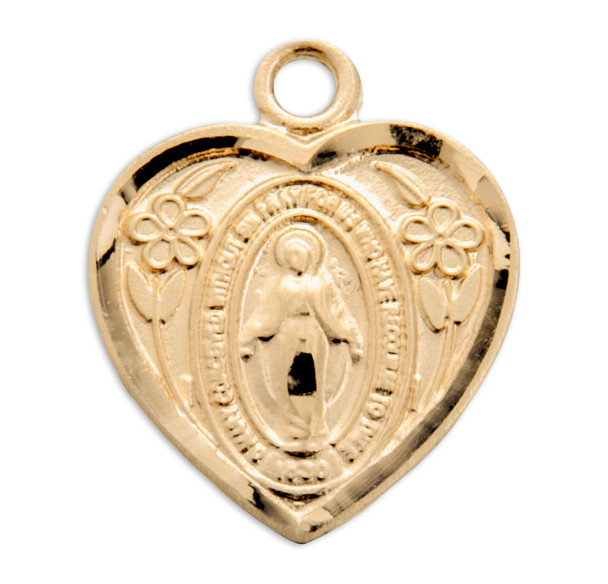 Gold Over Sterling Silver Heart Shape Miraculous Medal