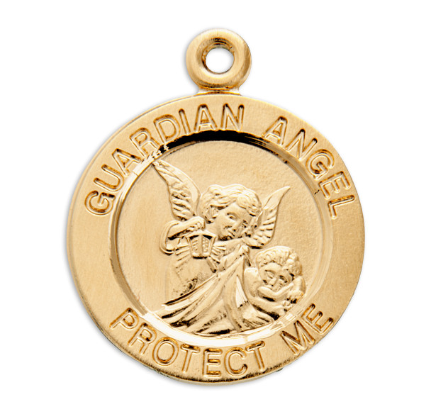 Guardian Angel Med Round Gold Over Sterling Silver Medal
