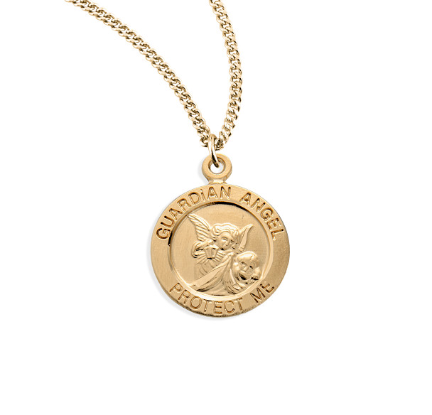 Guardian Angel Small Round Gold Over Sterling Silver Medal