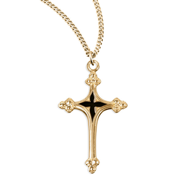 Gold Over Sterling Silver Cross with Blue Enameled Center
