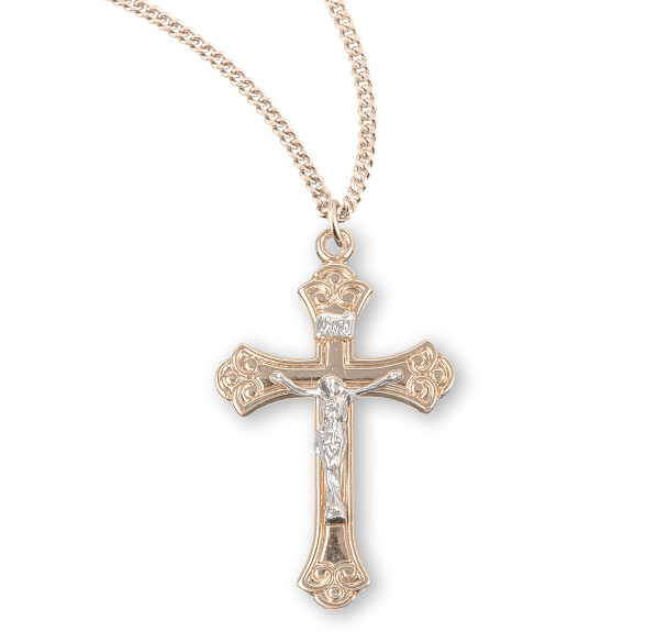 Swirled Gold Over Sterling Silver Two Toned Crucifix