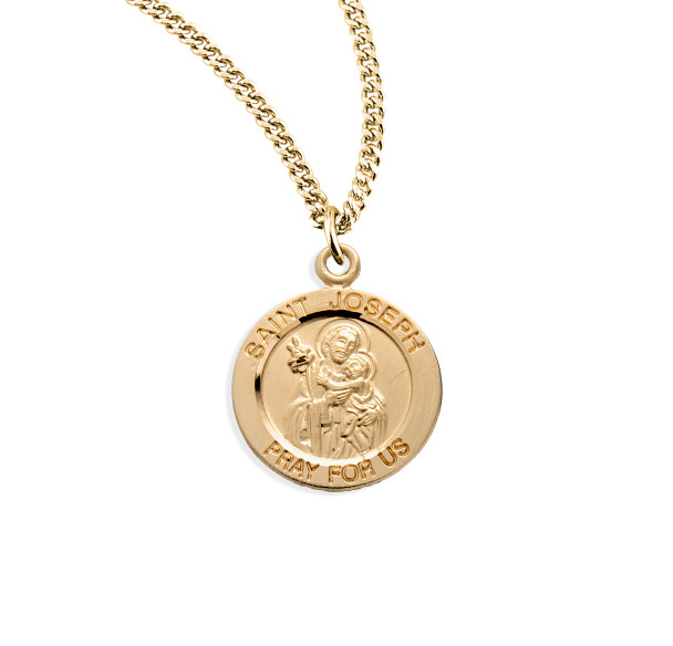 Patron Saint Joseph Round Gold Over Sterling Silver Medal