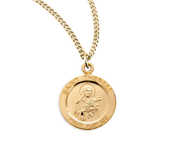 Patron Saint THerese of Lisieux Round Gold Over Sterling Silver Medal