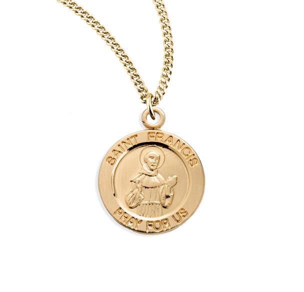 Patron Saint Francis of Assisi Round Gold Over Sterling Silver Medal
