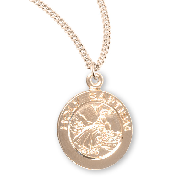 Gold Over Sterling Silver Round Shape Holy Baptism Medal