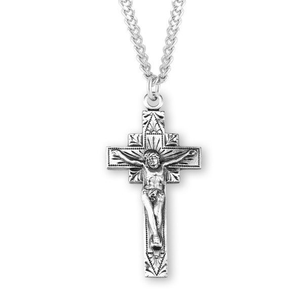 Square Sunburst Sterling Silver Crucifix