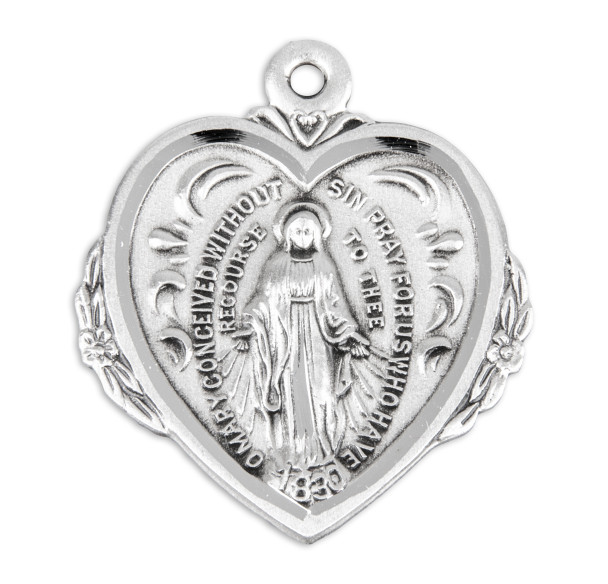 Sterling Silver Heart Shape Miraculous Medal