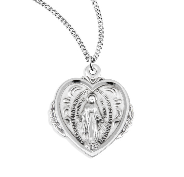 Sterling Silver Heart Shape Miraculous Medal