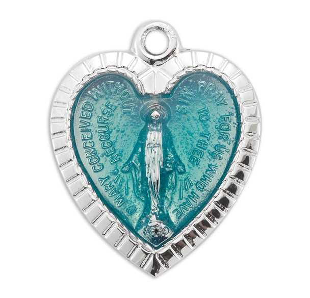 Sterling Silver Enameled Heart Shape Miraculous Medal Sterling Silver Enameled Heart Shape Miraculous Medal