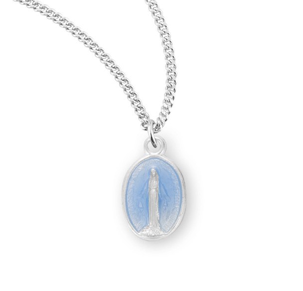 Sterling Silver Oval Blue Enameled Miraculous Medal