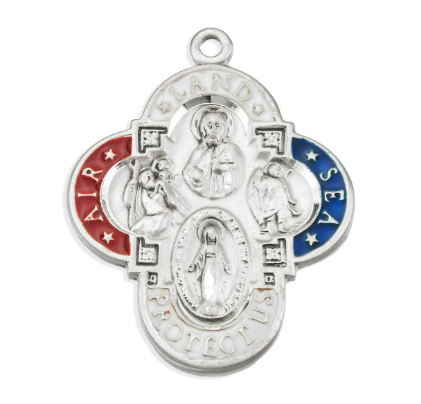 Land-Sea-Air Enameled Sterling Silver 4-Way Medal