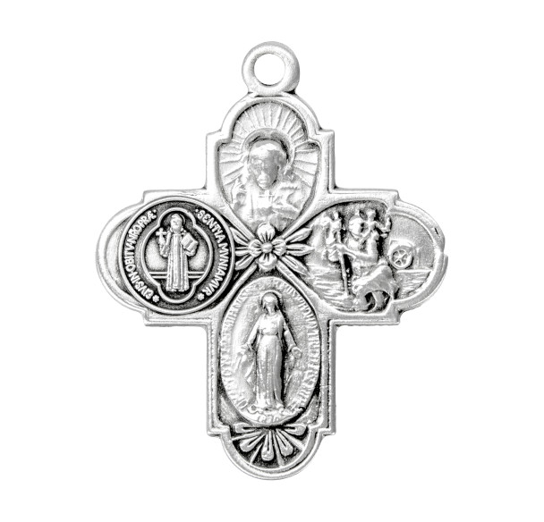 Saint Benedict Sterling Silver Four Way Medal Saint Benedict Sterling Silver Four Way Medal