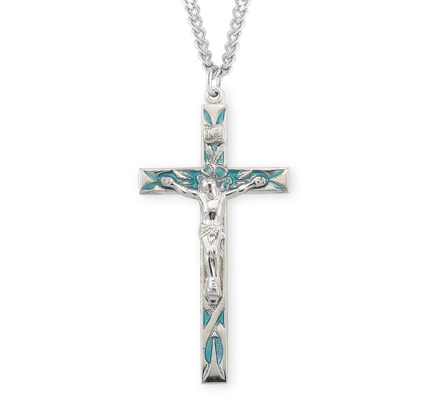 High Polished Blue Enameled Sterling Silver Crucifix