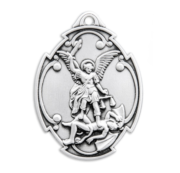 Saint Michael the Archangel in Styled Cross Shield Medal