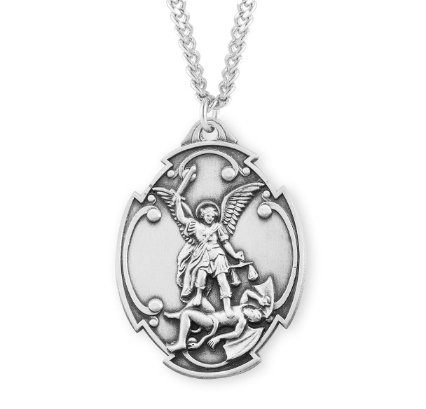 Saint Michael the Archangel in Styled Cross Shield Medal