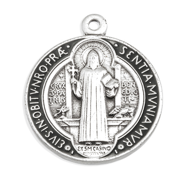 Sterling Silver St. Benedict Pendant with Black and Red Epoxy