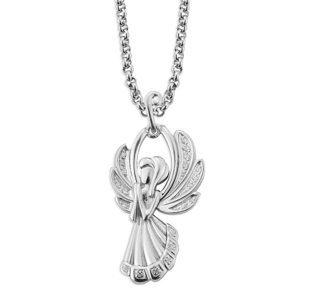 Sterling Silver Angel Pendant with CZ Accents