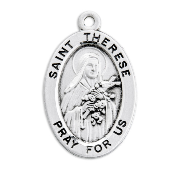 Patron Saint Therese of Lisieux Oval Sterling Silver Medal