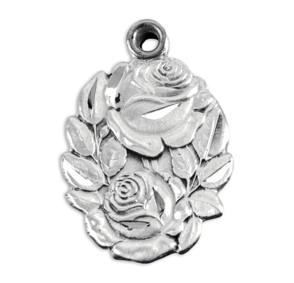 Sterling Silver Double Slide Rose Bud Miraculous Medal