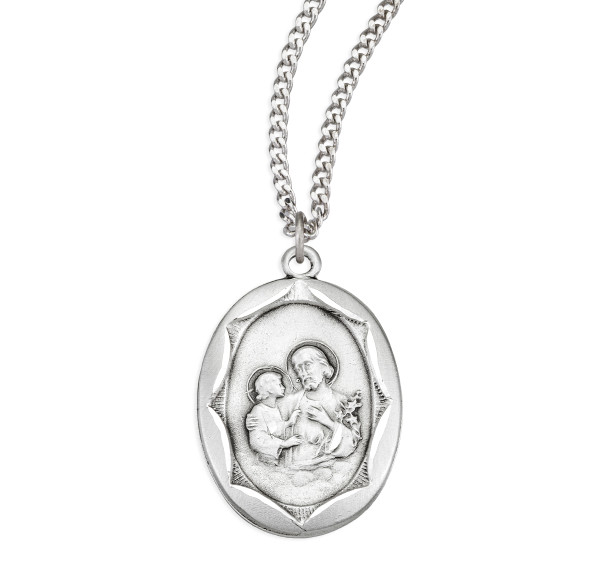 Sterling Silver St. Joseph Pendant with Scalloped Border