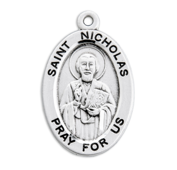 Patron Saint Nicholas Oval Sterling Silver Medal