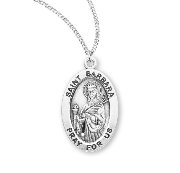 Patron Saint Barbara Oval Sterling Silver Medal