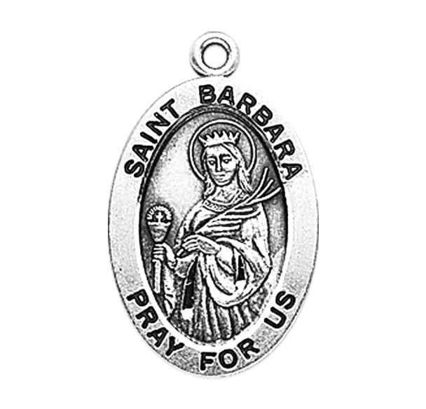 Patron Saint Barbara Oval Sterling Silver Medal