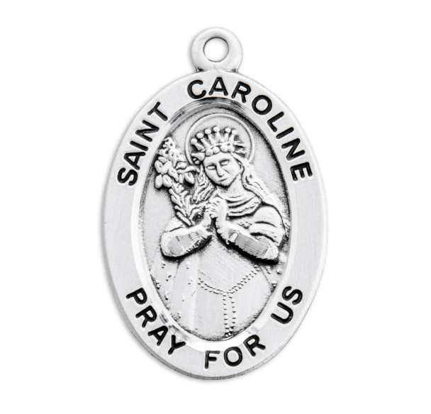 Patron Saint Caroline Oval Sterling Silver Medal