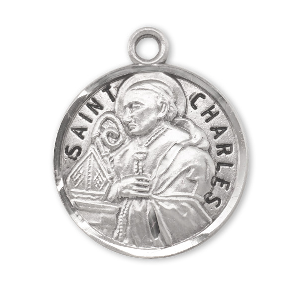 Patron Saint Charles Round Sterling Silver Medal