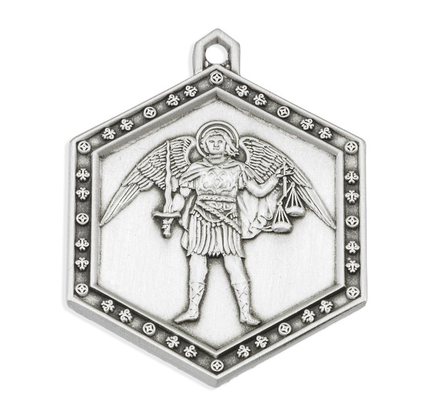 Saint Michael the Archangel Sterling Silver Hexagon Medal