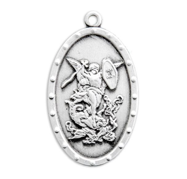 Saint Michael Sterling Silver Oval Shield Medal Saint Michael Sterling Silver Oval Shield Medal