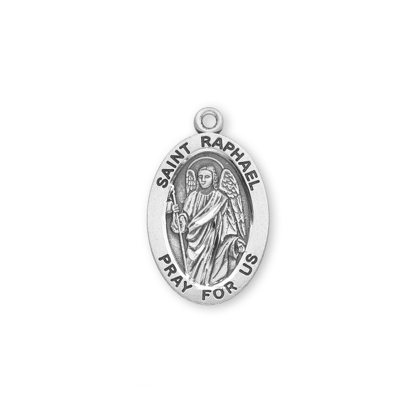 Patron Saint Raphael Archangel Oval Sterling Silver Medal