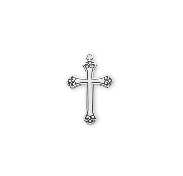 Swirl Tip Black Enameled Sterling Silver Cross