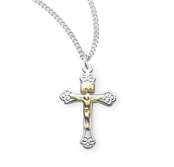 Sterling Silver Tapered Two Toned Crucifix