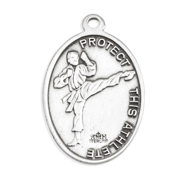 Saint Christopher Oval Sterling Silver Martial Arts Athlete Medal Saint Christopher Oval Sterling Silver Martial Arts Athlete Medal