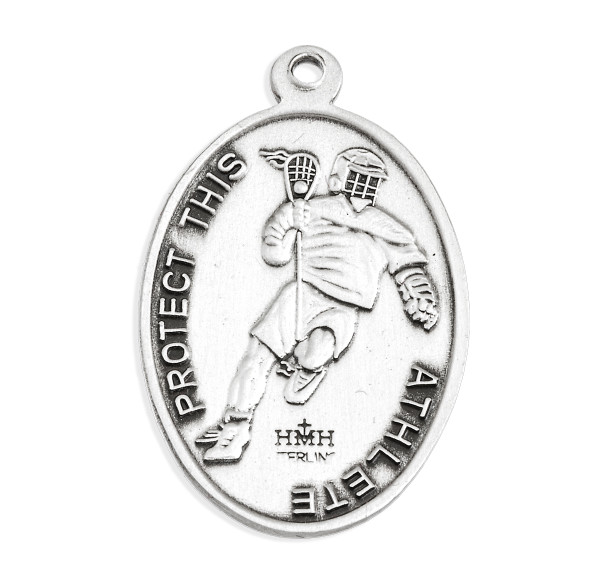 Saint Sebastian Oval Sterling Silver Lacrosse Male Athlete Medal Saint Sebastian Oval Sterling Silver Lacrosse Male Athlete Medal