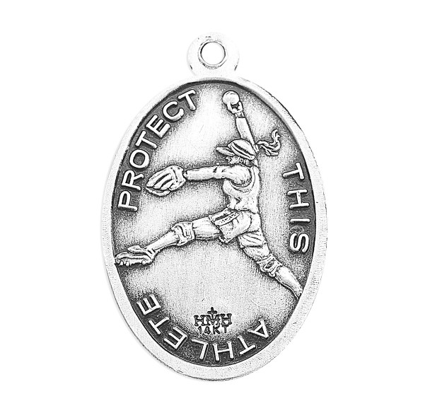 Saint Sebastian Oval Sterling Silver Female Softball Athlete Medal Saint Sebastian Oval Sterling Silver Female Softball Athlete Medal