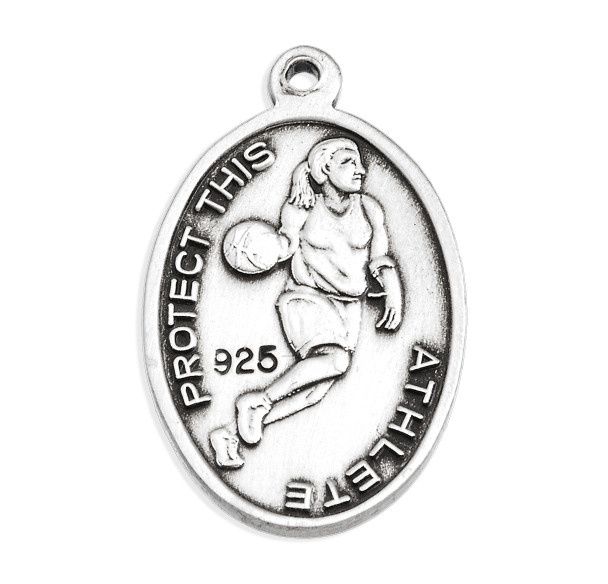 Saint Sebastian Oval Sterling Silver Female Basketball Athlete Medal