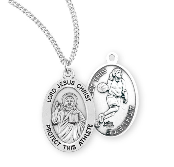 Lord Jesus Christ Oval Sterling Silver Female Basketball Athlete Medal