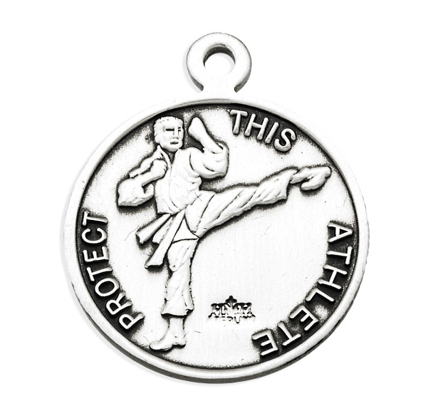 Saint Christopher Round Sterling Silver Martial Arts Male Athlete Medal Saint Christopher Round Sterling Silver Martial Arts Male Athlete Medal