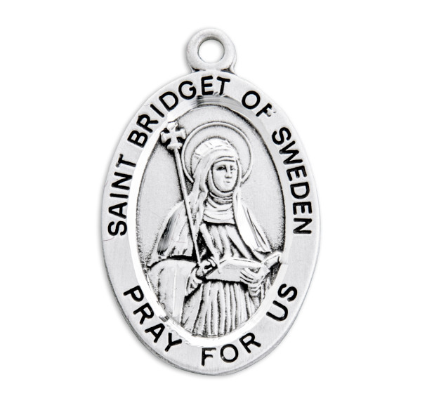Patron Saint Bridget of Sweden Oval Sterling Silver Medal
